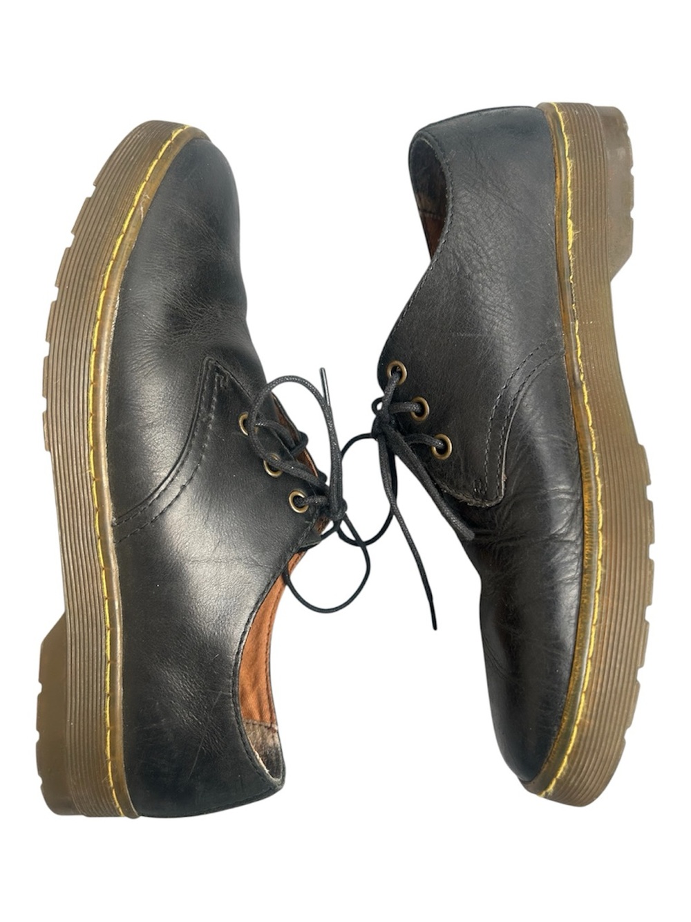 Dr. Martens Black Leather Lace-Up Oxfords with Brown Sole